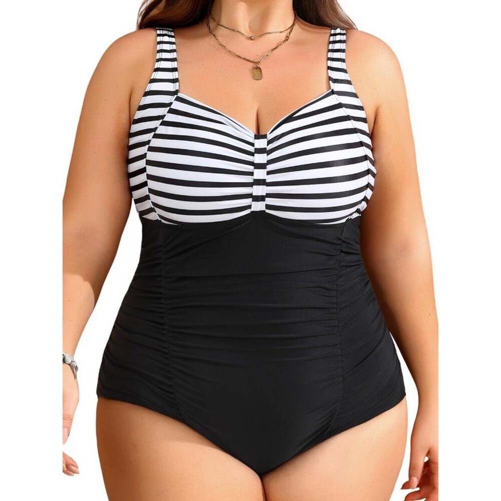 Daci Women Plus Size One Piece Swimsuits - Tummy Control Retro Ruched 22W